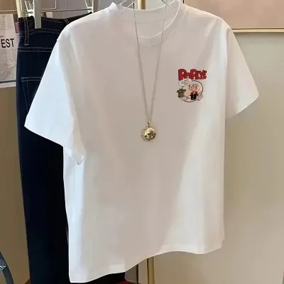 Pánske biele oversize tričko s potlačou Popeye, krátky rukáv 2