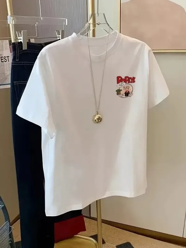 Pánske biele oversize tričko s potlačou Popeye, krátky rukáv 2