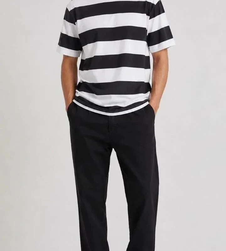 Men's Black Oversize Crew Neck Striped Short Sleeve T-Shirt