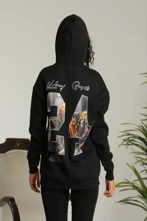 Γυναικείο Μαύρο Oversize Hoodie Φούτερ με Κουκούλα, Τσέπες και Τύπωμα 1