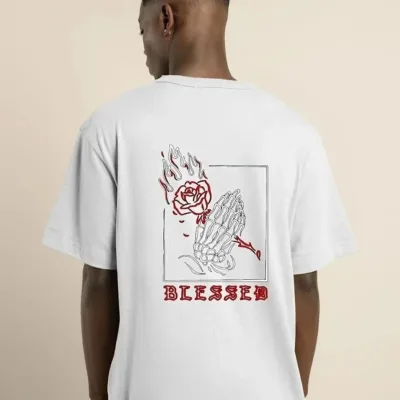 Alb Regular Bicicletă Guler Imprimat Mânecă Scurtă Tricou Bărbătesc 2