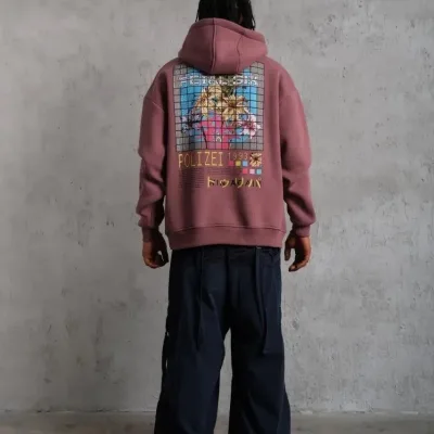Bărbat Trandafir Uscat Oversize 3 Fire Bumbac Imprimat Glugă Sweatshirt 3