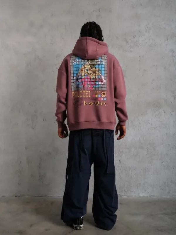 Bărbat Trandafir Uscat Oversize 3 Fire Bumbac Imprimat Glugă Sweatshirt 3