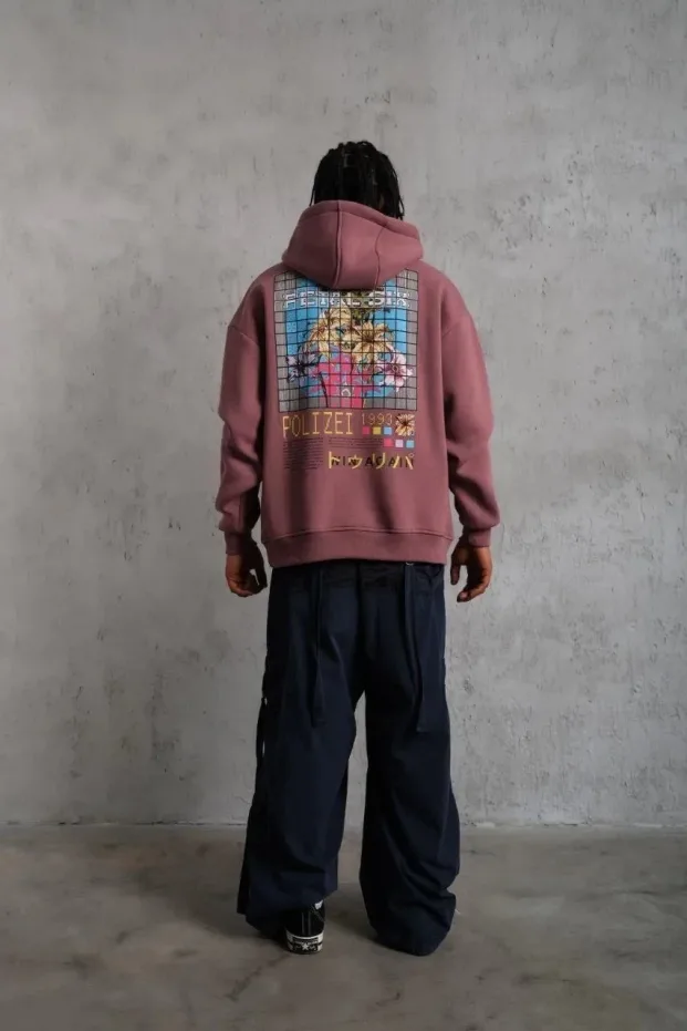 Bărbat Trandafir Uscat Oversize 3 Fire Bumbac Imprimat Glugă Sweatshirt 3