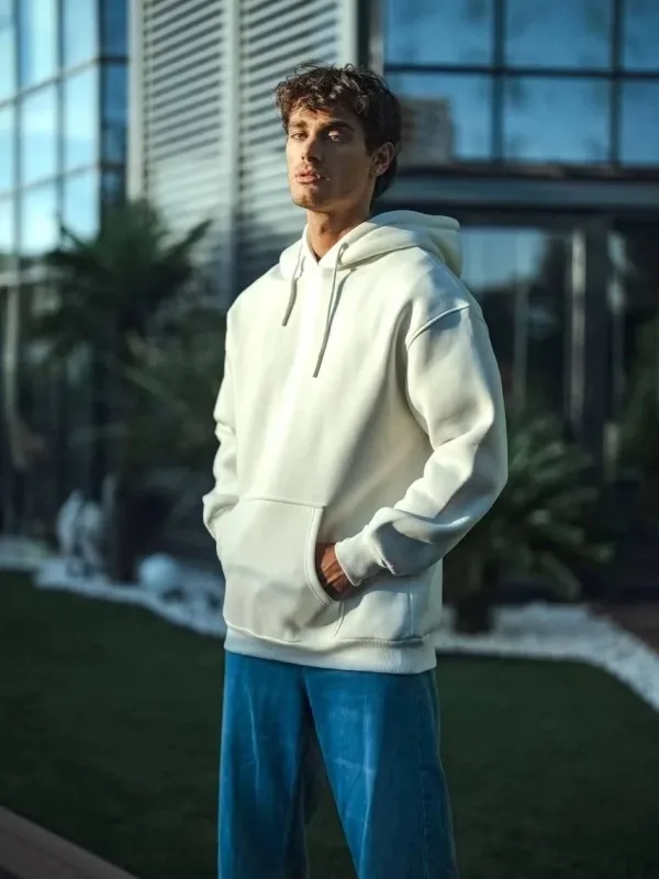 Murš Bijalo 3 Ipliko Pambuko Kapušonli Basic Svetshirt 2