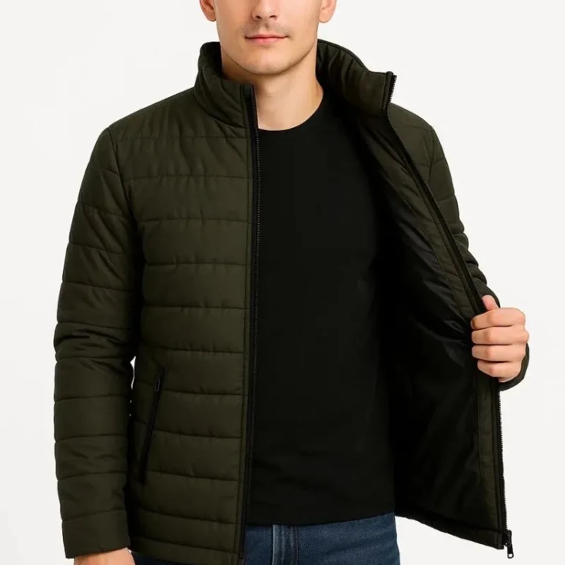 Khaki Víztaszító Steppelt Bélelt Cipzáros Bomber Kabát