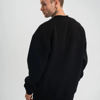 Sweatshirtê Mêran ê Reş 3 Têl Pembû Bi Milê Dirêj û Stûyê Bisîkletê 5