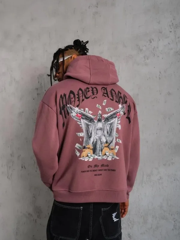 Men's Dusty Rose 3-Thread Cotton Printed Hooded Sweatshirt with Pockets 1