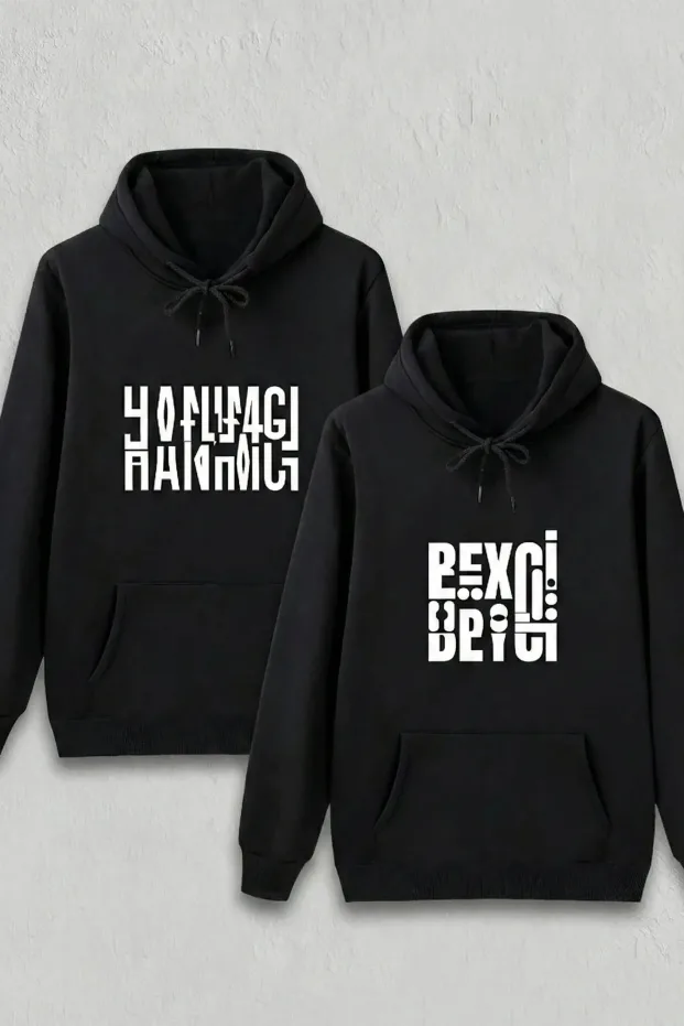 Erkek Siyah Oversize Kapüşonlu Baskılı Sweatshirt 2
