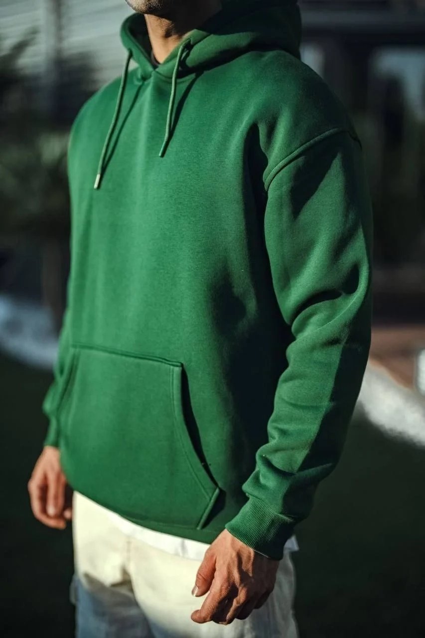 Muški kaki 3 pređe pamučni kapuljačasti basic sweatshirt 3