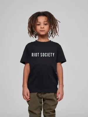 Dziecięca Czarna Oversize T-Shirt z Nadrukiem Dekolt w Serek