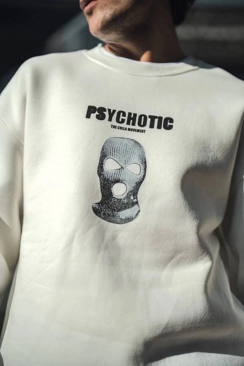 Sweatshirtê Spî ê Mêran ê Bi 3 Têlên Pembû, Stûyê Bisîkletê û Çapkirî