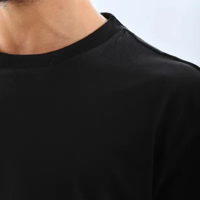 Ανδρικό Μαύρο Oversize Ποδηλατόλαιμο Απλό Καλοκαιρινό T-shirt 3