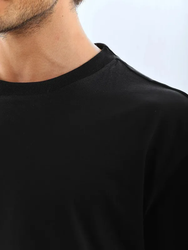 Ανδρικό Μαύρο Oversize Ποδηλατόλαιμο Απλό Καλοκαιρινό T-shirt 3