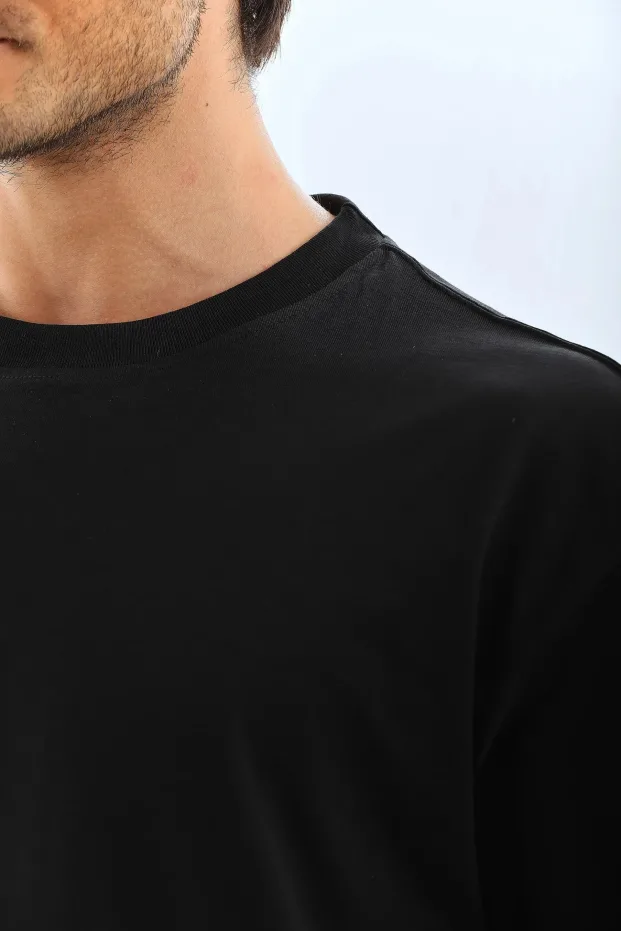 Bărbați Negru Oversize Guler Bicicletă Tricou Simplu de Vară 3