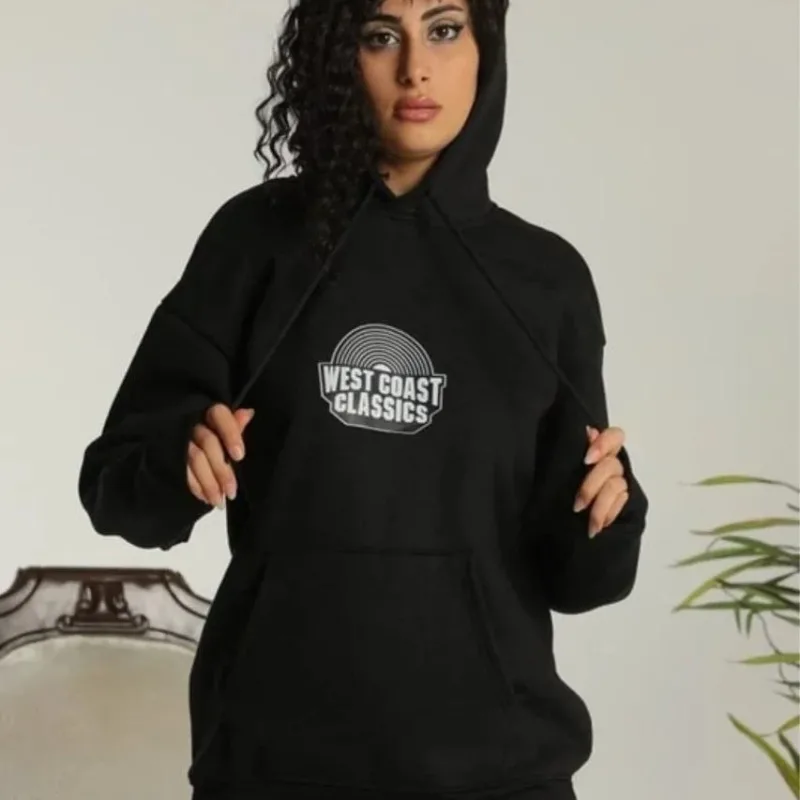 Jin Reş Oversize Hoodî Bêrîk 3 Têl Pembû Çapkirî Hoodie