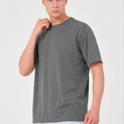 Ανδρικό Ανθρακί Oversize Ποδηλατόλαιμο Απλό Βαμβακερό Μπλουζάκι 1