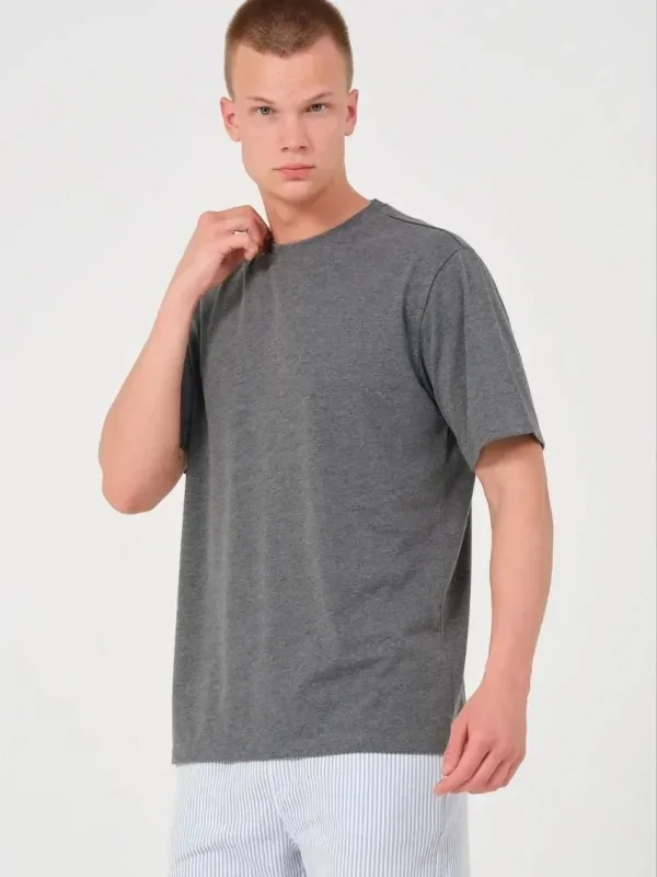 Ανδρικό Ανθρακί Oversize Ποδηλατόλαιμο Απλό Βαμβακερό Μπλουζάκι 1