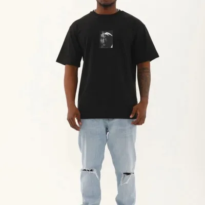 Машки црн oversize велосипед јака печат маица 4