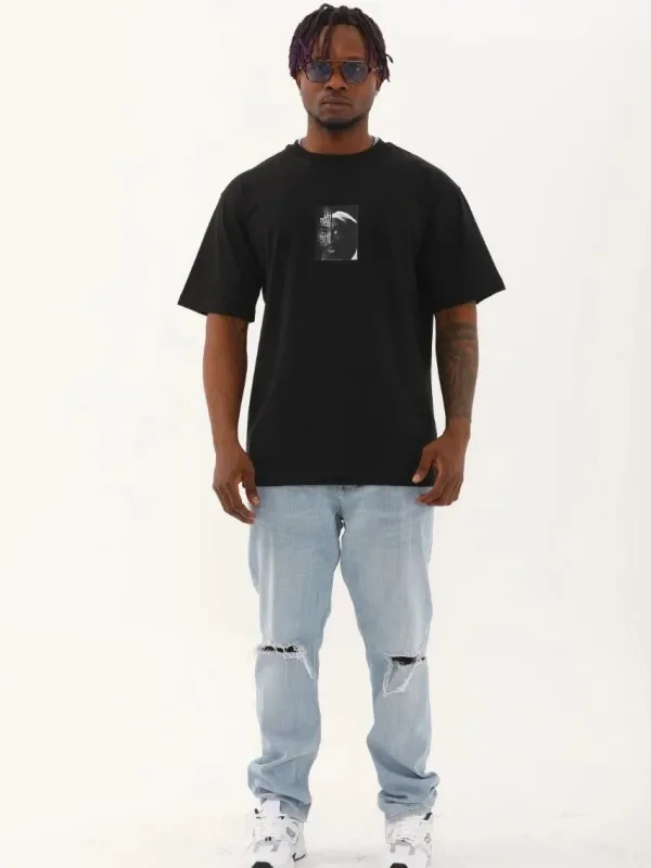 Машки црн oversize велосипед јака печат маица 4