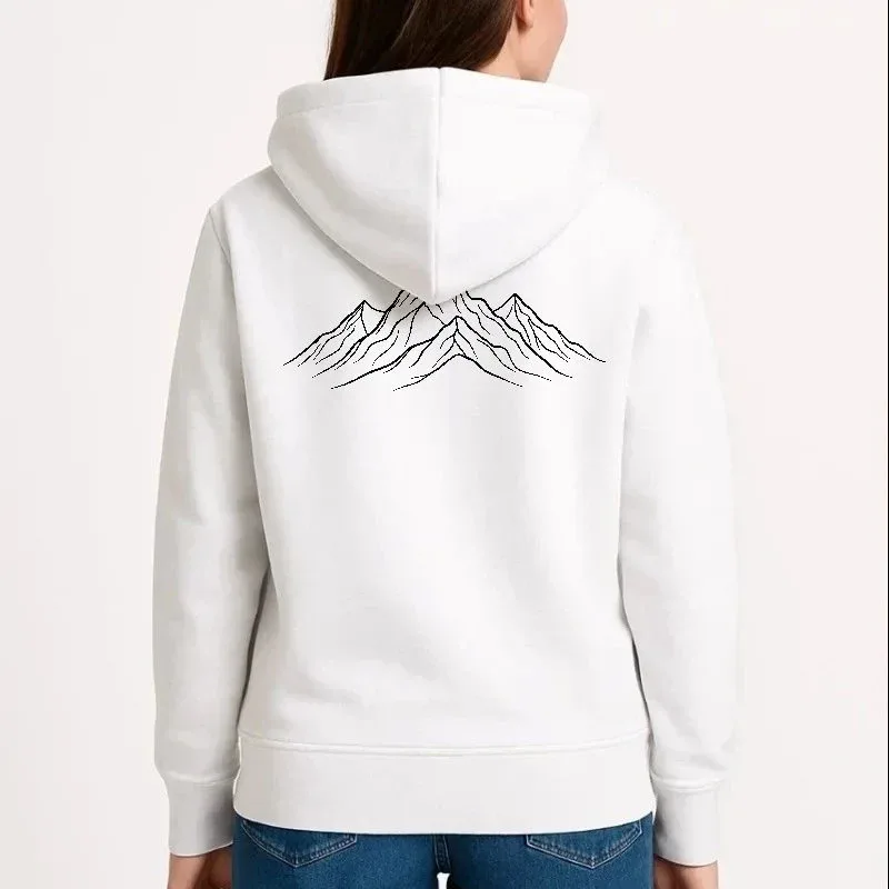 Dámsky biely 3-niťový bavlnený mikina s kapucňou a potlačou tučniaka