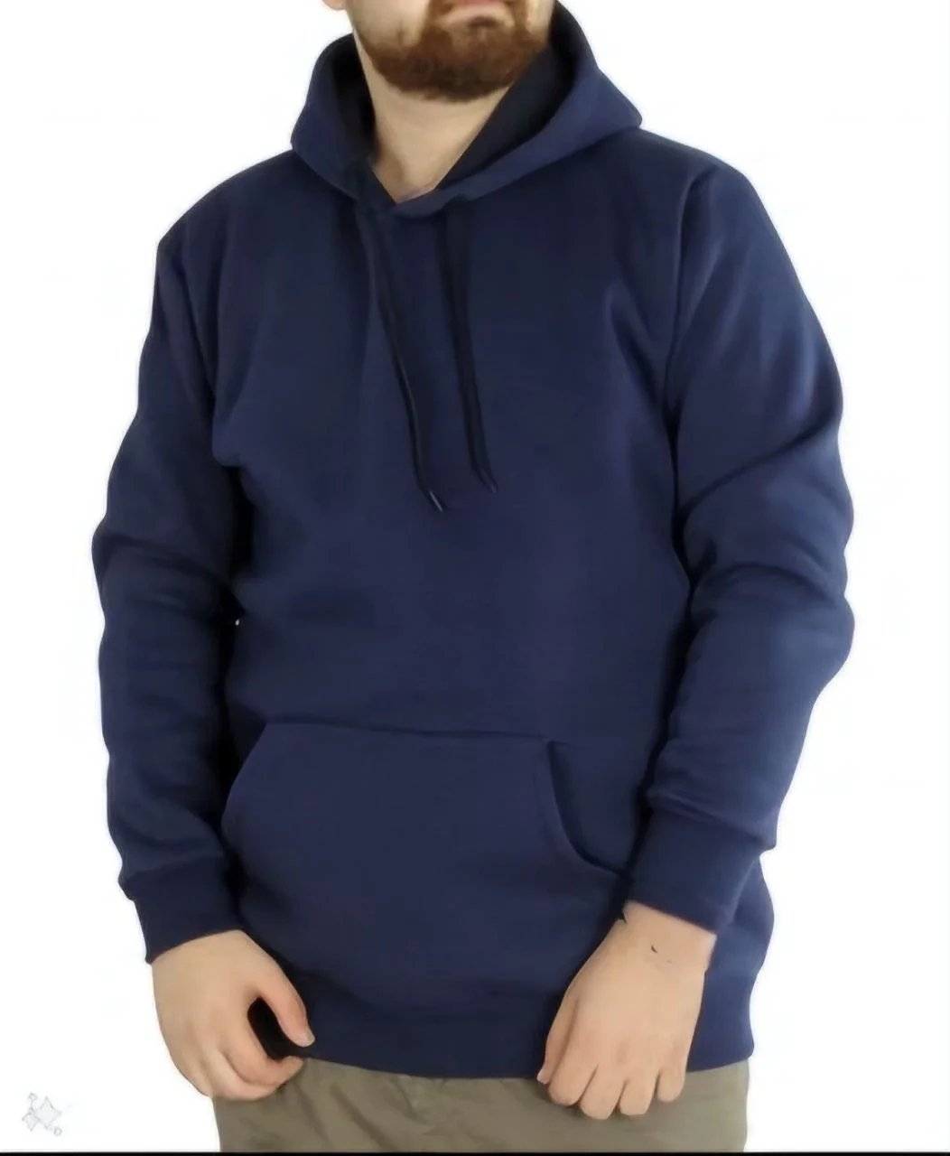 Erkek Lacivert Oversize 3 İplik Pamuklu Kapüşonlu Cepli Sweatshirt