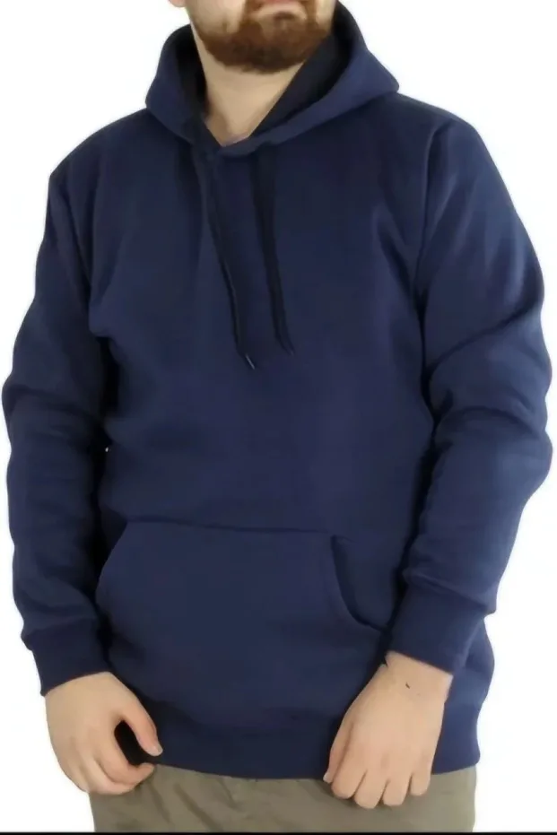Pánský tmavě modrý oversize 3-nitný bavlněný mikina s kapucí a kapsami 1