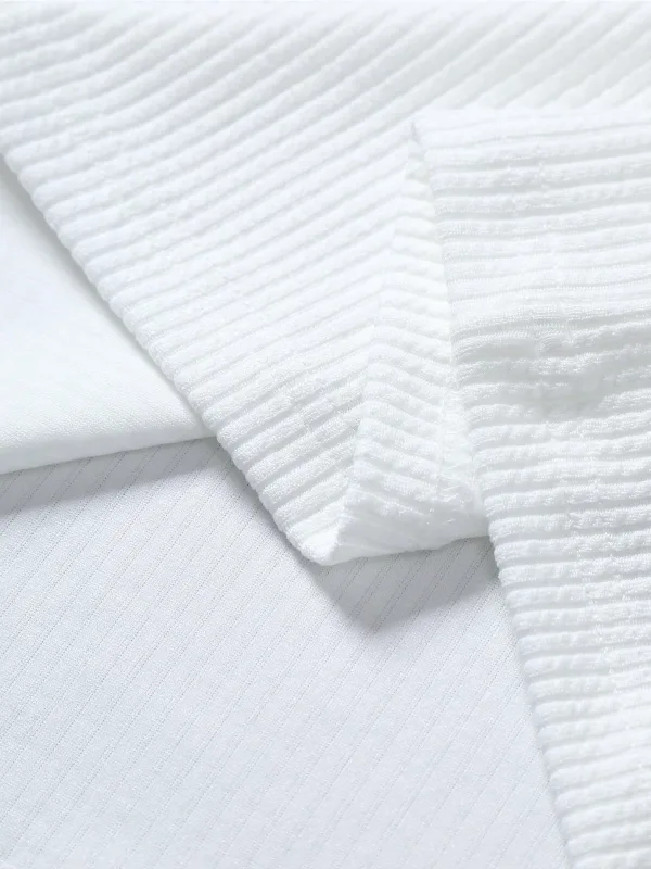 Ανδρικό Λευκό Πόλο Oversize Ριμπέ Ύφασμα 100% Βαμβακερό Φαρδιά Κόψη Λαιμόκοψη Ποδηλάτου 5