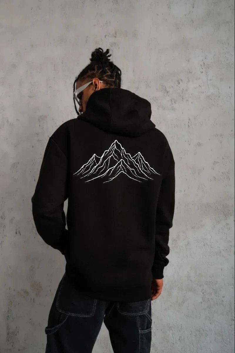 Pánský černý bavlněný sweatshirt s kapucí a potiskem, 3 nitě 1