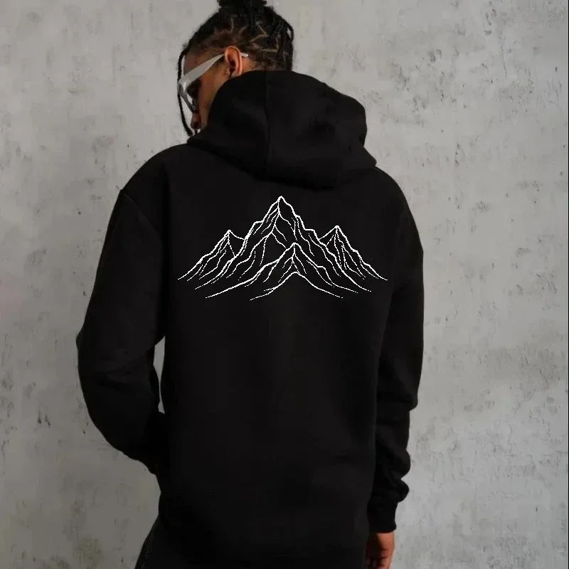 Férfi fekete 3 szálas pamut kapucnis nyomott sweatshirt