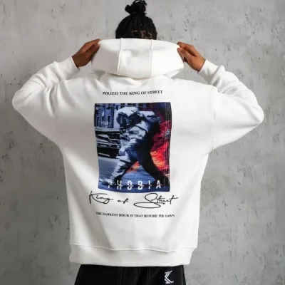 Sweatshirtê Mêran ê Spî Oversize 3 Têl Pembû Bi Kêl û Çentî 1