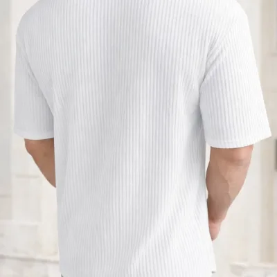 თეთრი Oversize ნეკნიანი ბამბა მამაკაცის T-მაისური 3