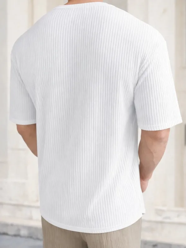 თეთრი Oversize ნეკნიანი ბამბა მამაკაცის T-მაისური 3