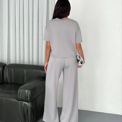 Femeie Gri Oversize Guler Bicicleta Imprimat Set 8