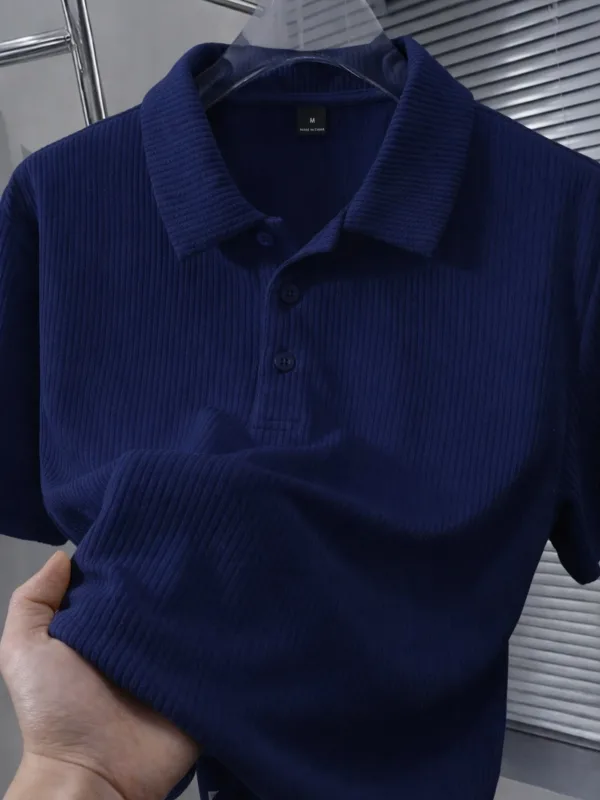Erkek Lacivert Oversize Bisiklet Yaka Fitilli Pamuklu Tişört