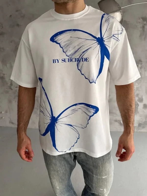 Muška bijela oversize bicikl vrat printana majica 1
