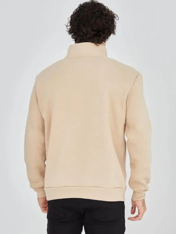 Men's Beige Half-Zip 3-Thread Cotton Printed Sweatshirt 7
