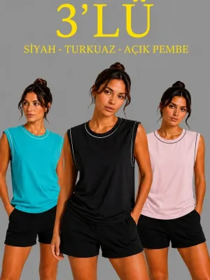 Set me 3 atlete femërore pa mëngë, me jakë biçiklete