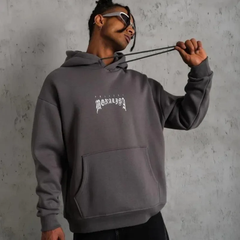 Sweatshirtê Mêran ê Gewr, Oversize, 3 Têl, Pembû, Bi Kevan, Çapkirî