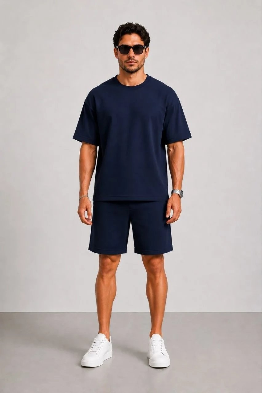 Pánsky tmavomodrý oversize set z mäkkej modal textúry s vreckami 3