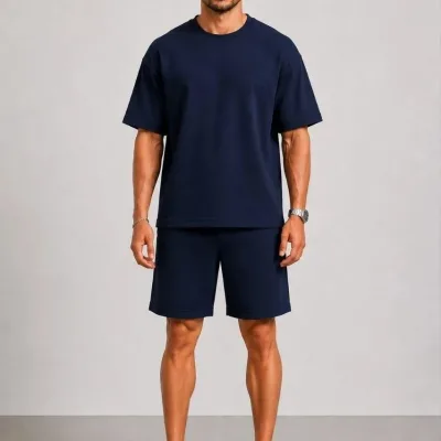 Ανδρικό Σκούρο Μπλε Oversize Μοντάλ Μαλακό Υφαντό Σετ με Τσέπες 3