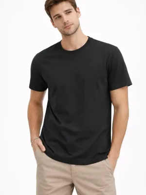 Bărbați Negru Regular Guler Bicicletă Drept Mânecă Scurtă Tricou