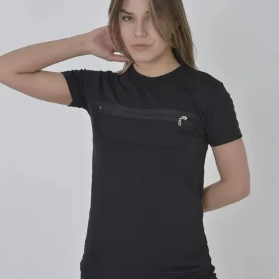 Tîşorta Jinan a Reş, Slimfit, Stûyê Bisîkletê, Bi Zîpê Sîngê 1