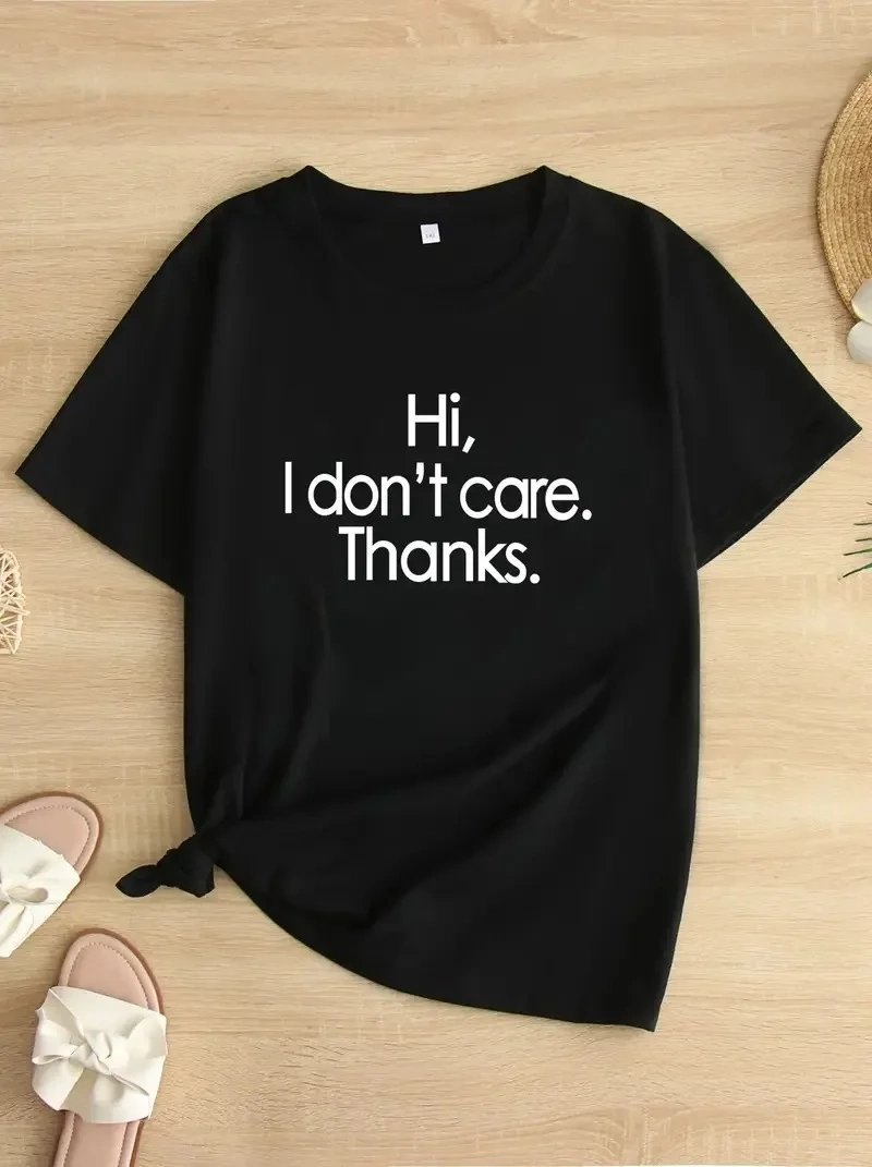 Qadın Qara Velosiped Yaxalı Çap "Hi I Don't Care" Köynək 1
