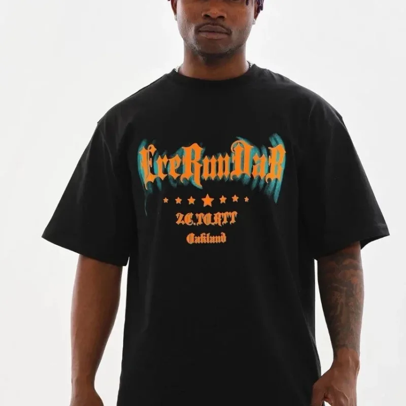 Ανδρικό Μαύρο Χαλαρή Εφαρμογή Στρογγυλή Λαιμόκοψη Τυπωμένο T-Shirt