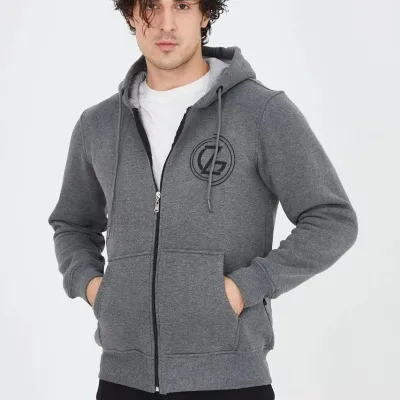 Men's Smoke 3-Thread Cotton Zippered Hooded Printed Hoodie 2