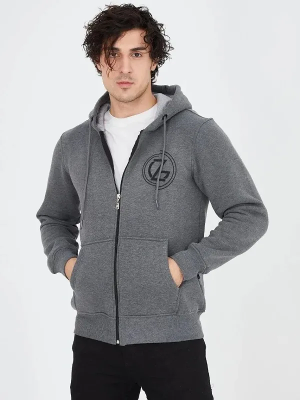 Men's Smoke 3-Thread Cotton Zippered Hooded Printed Hoodie 2