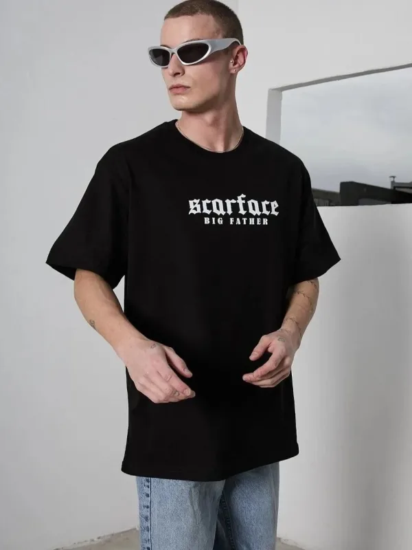 Muška crna oversize biciklistička kragna s printom majica 1