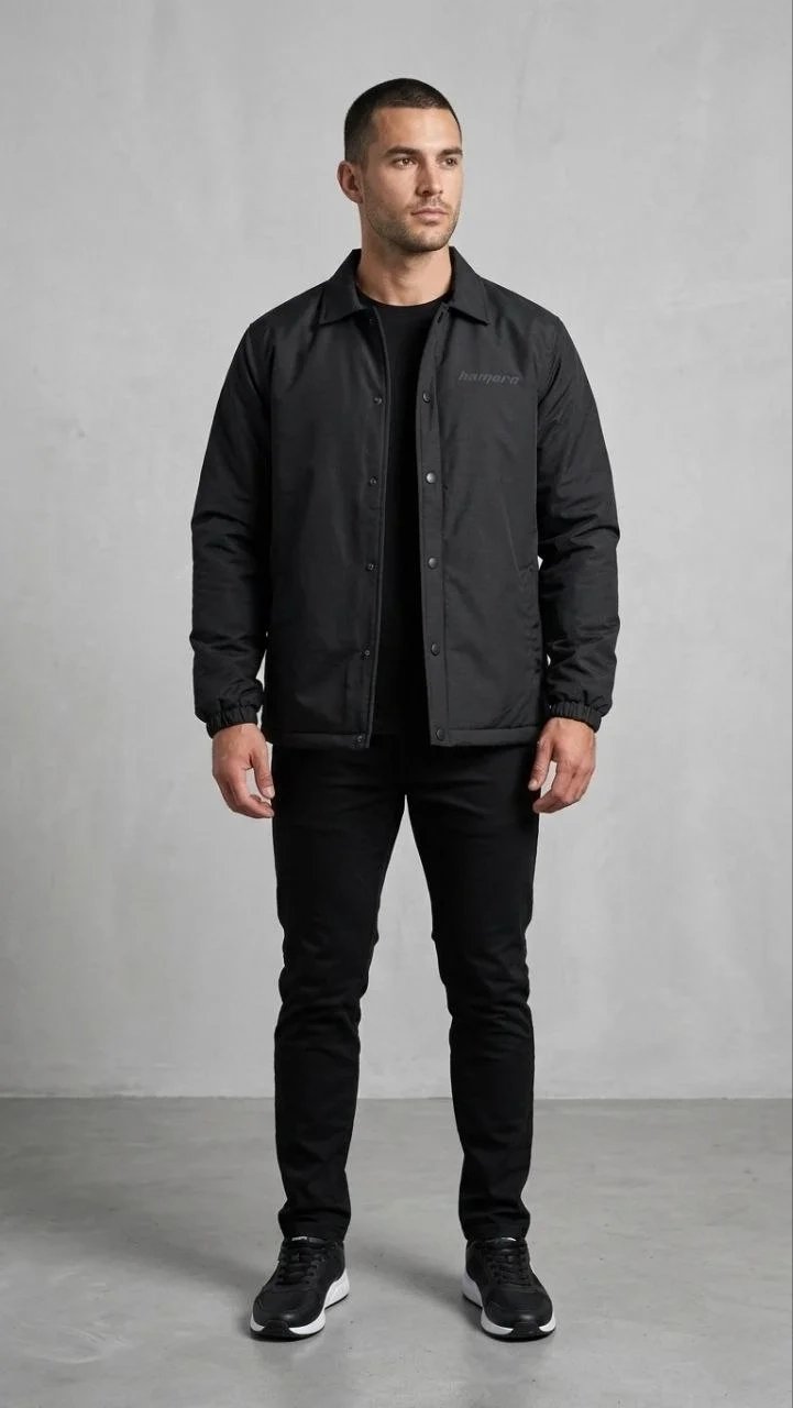 Men's Black Seasonal Waterproof Lined Snap Button Pocket Coat 3