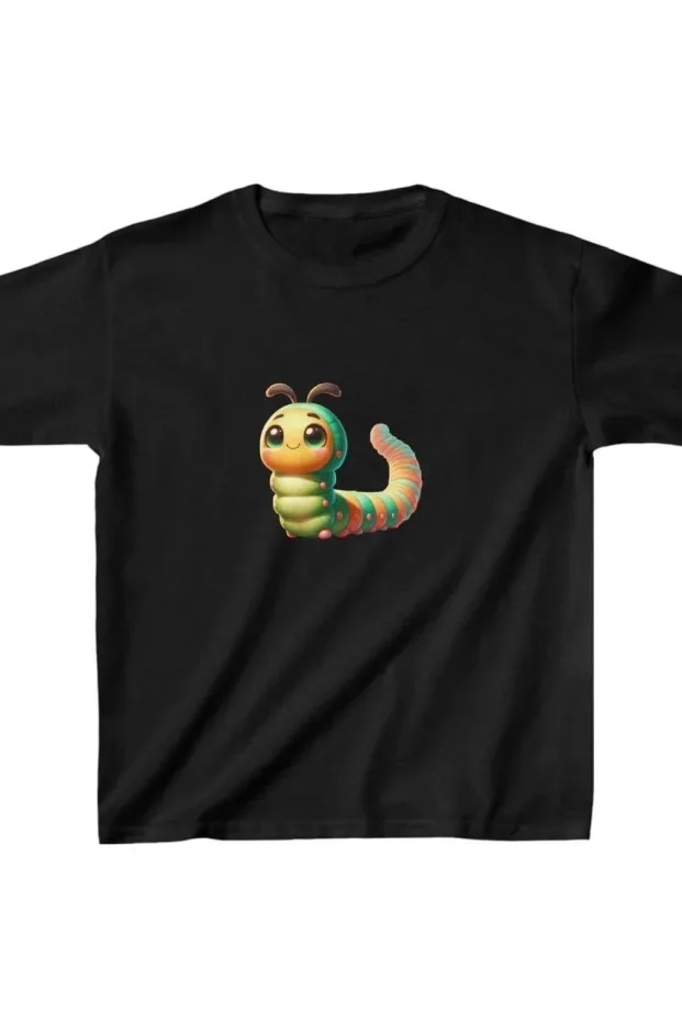 Детски црн oversize печатен велосипед јака T-shirt 1